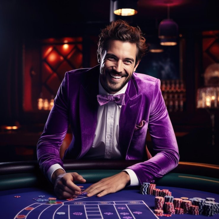 Live casino game show host presenting wheel-based entertainment format with colorful segments